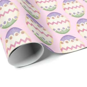 Papier Cadeau Œufs de Pâques sur fond rose