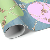 Papier Cadeau OEufs Roses de Pâques sur Vert Bleu (Coin rond)