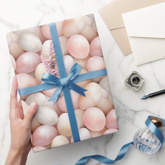 Papier Cadeau Œufs roses pêche de Pâques   (Cadeaux)