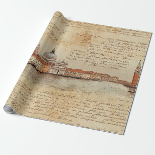 Papier Cadeau Œuvre d'art romantique vintage de Venise avec écri