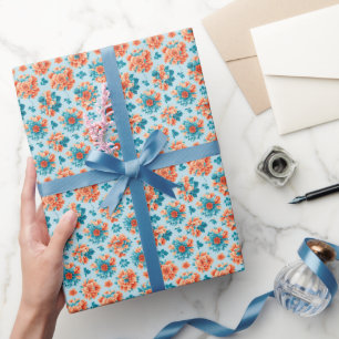 Papier Cadeau Oeuvre florale Bleue et Orange
