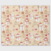 Papier Cadeau Oeuvres de Noël Snowmen Cadeaux Jaune Noël (Plat)