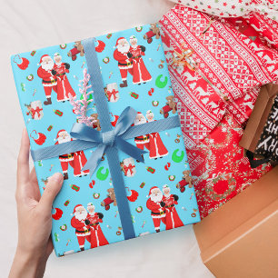 Papier Cadeau Oh Baby Père Noël & Mme Claus Baby shower Blue