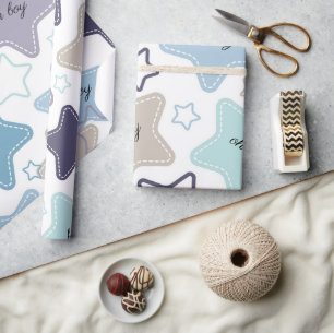 Papier Cadeau Oh Garçon Bleu Étoiles Vert Baby shower Bébé Cadea