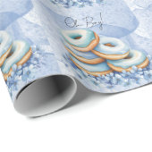 Papier Cadeau Oh Garçon Fête de Naissance Donuts Bleus (Coin rond)