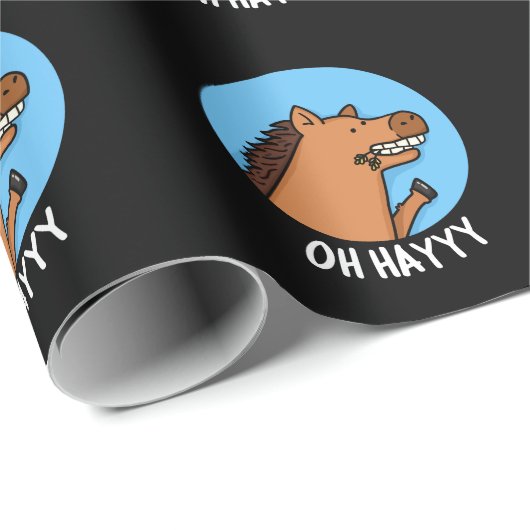 Papier Cadeau Oh Hayyyyy Funny Horse Pun Dark BG (Coin rond)