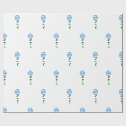 Papier Cadeau Oh mon garçon ballon vert baby shower eucalyptus (Plat)