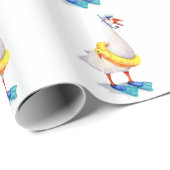 Papier Cadeau Oie blanche en snorkeling (Coin rond)