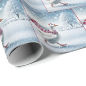 Papier Cadeau Oie de Noël marche dans les flocons de neige (Coin rond)