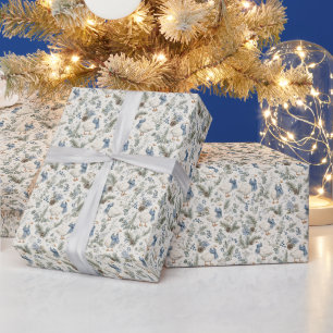 Papier Cadeau Oie d'hiver bleue aquarelle Noël vacances