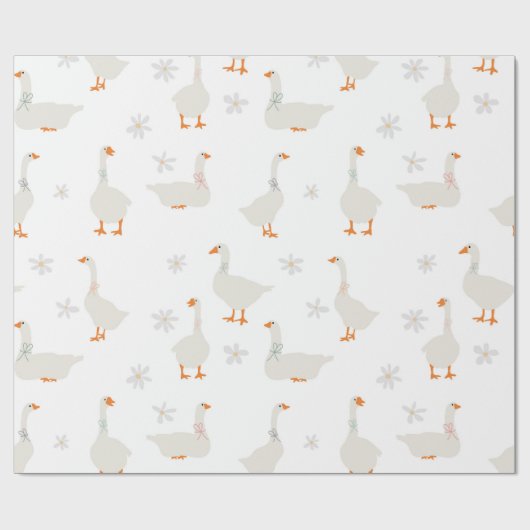 Papier Cadeau Oie et marguerites à main mignonne (Plat)
