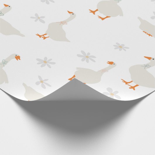 Papier Cadeau Oie et marguerites à main mignonne (Coin)