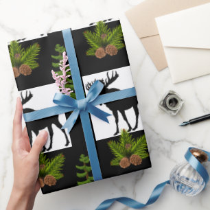 Papier Cadeau Oie rustique avec branches d'arbre à pin