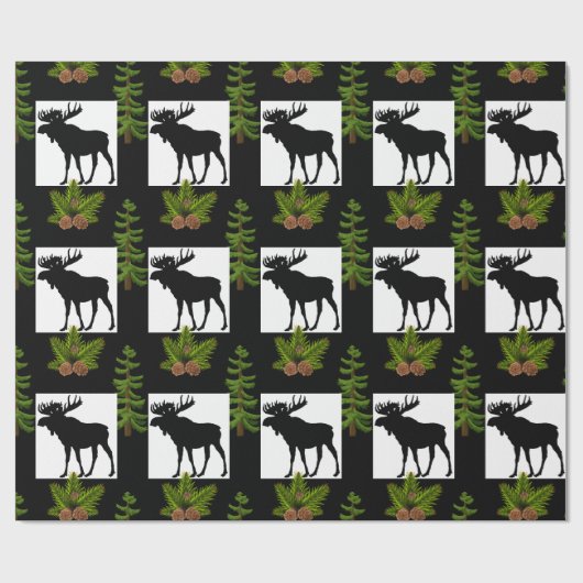 Papier Cadeau Oie rustique avec branches d'arbre à pin (Plat)