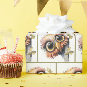 Papier Cadeau Oiseau à l'aquarelle regardant autour d'un arbre