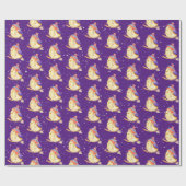 Papier Cadeau Oiseau avec Casquette d'hiver sur violet (Plat)