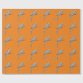 Papier Cadeau Oiseau Bleu Sur Orange (Plat)