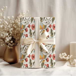 Papier Cadeau Oiseau Caille Floral Mariage Modèle de Printemps