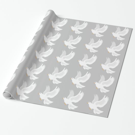 Papier Cadeau Oiseau de colombe blanche sur gris (Déroulé)