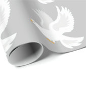 Papier Cadeau Oiseau de colombe blanche sur gris (Coin rond)