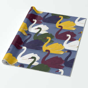 Papier Cadeau Oiseau de cygne coloré dessiné à la main dans la m
