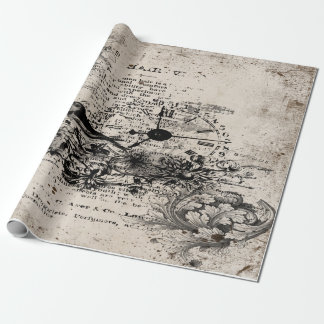 Papier Cadeau Oiseau de découpage Vintage et horloge
