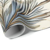 Papier Cadeau Oiseau de Noël bleu mignon, Baies, Floral (Coin rond)