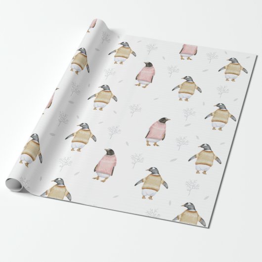 Papier Cadeau Oiseau de pingouin mignon Chauffage d'hiver Animal (Déroulé)