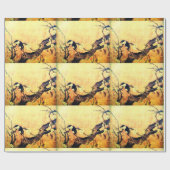 Papier Cadeau OISEAU DE PRINTEMPS ET FLEURS JAUNE Brown (Plat)