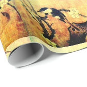 Papier Cadeau OISEAU DE PRINTEMPS ET FLEURS JAUNE Brown (Coin rond)