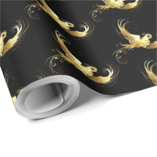 Papier Cadeau Oiseau d'or sur Arrière - plan noir