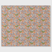 Papier Cadeau Oiseau du Paradis, peau de léopard, Corail et turq (Plat)