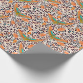 Papier Cadeau Oiseau du Paradis, peau de léopard, Corail et turq (Coin)