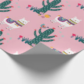 Papier Cadeau Oiseau et cactus mignons de lama (Coin)