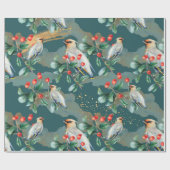 Papier Cadeau Oiseau finlandais, générosité de Noël, baie rouge (Plat)