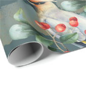 Papier Cadeau Oiseau finlandais, générosité de Noël, baie rouge (Coin rond)