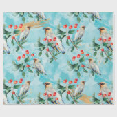 Papier Cadeau Oiseau finlandais, verdure de Noël, baie rouge (Plat)