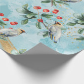 Papier Cadeau Oiseau finlandais, verdure de Noël, baie rouge (Coin)