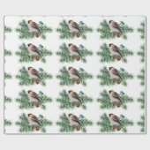 Papier Cadeau Oiseau gris sur la branche du cône de pin (Plat)