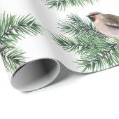 Papier Cadeau Oiseau gris sur la branche du cône de pin (Coin rond)