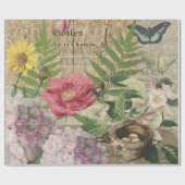 Papier Cadeau Oiseau Nid Floral Jardin Fleur Papillon Art (Plat)