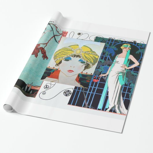 PAPIER CADEAU OISEAU/ROSE DE NUIT ART DÉCO BEAUTÉ MODE (Déroulé)