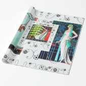 PAPIER CADEAU OISEAU/ROSE DE NUIT ART DÉCO BEAUTÉ MODE (Déroulé)