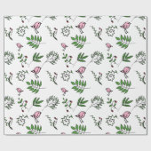 Papier Cadeau Oiseau rose et Feuilles verts (Plat)