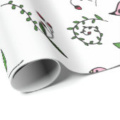 Papier Cadeau Oiseau rose et Feuilles verts (Coin rond)