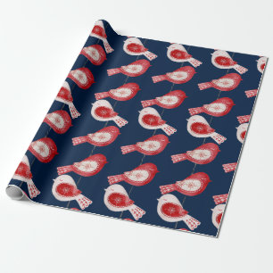 Papier Cadeau Oiseau rouge scandinave