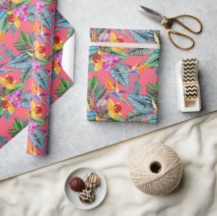 Papier Cadeau Oiseau Tropical Du Paradis Et Jardin De Printemps