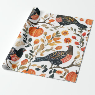 Papier Cadeau Oiseaux aquarelle terreux vibrants - Flair bohémie