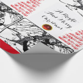 Papier Cadeau OISEAUX ARBRE ET NOËL LADME BLANC Noir Rouges Gems (Coin)