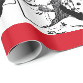 Papier Cadeau OISEAUX ARBRE ET NOËL LADME BLANC Noir Rouges Gems (Coin rond)